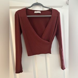 Abercrombie crop ribbed wrap sweater